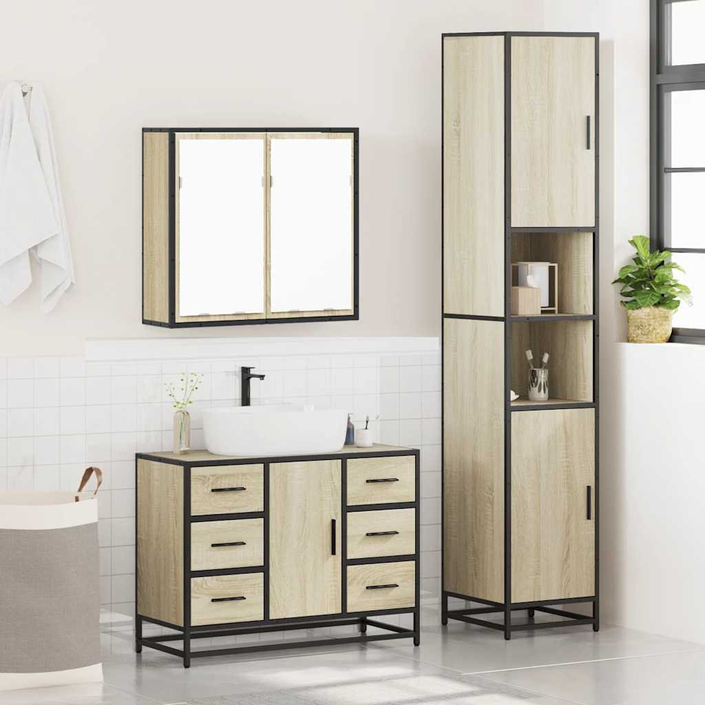 4 Piece Bathroom Furniture Set Sonoma Oak Engineered Wood