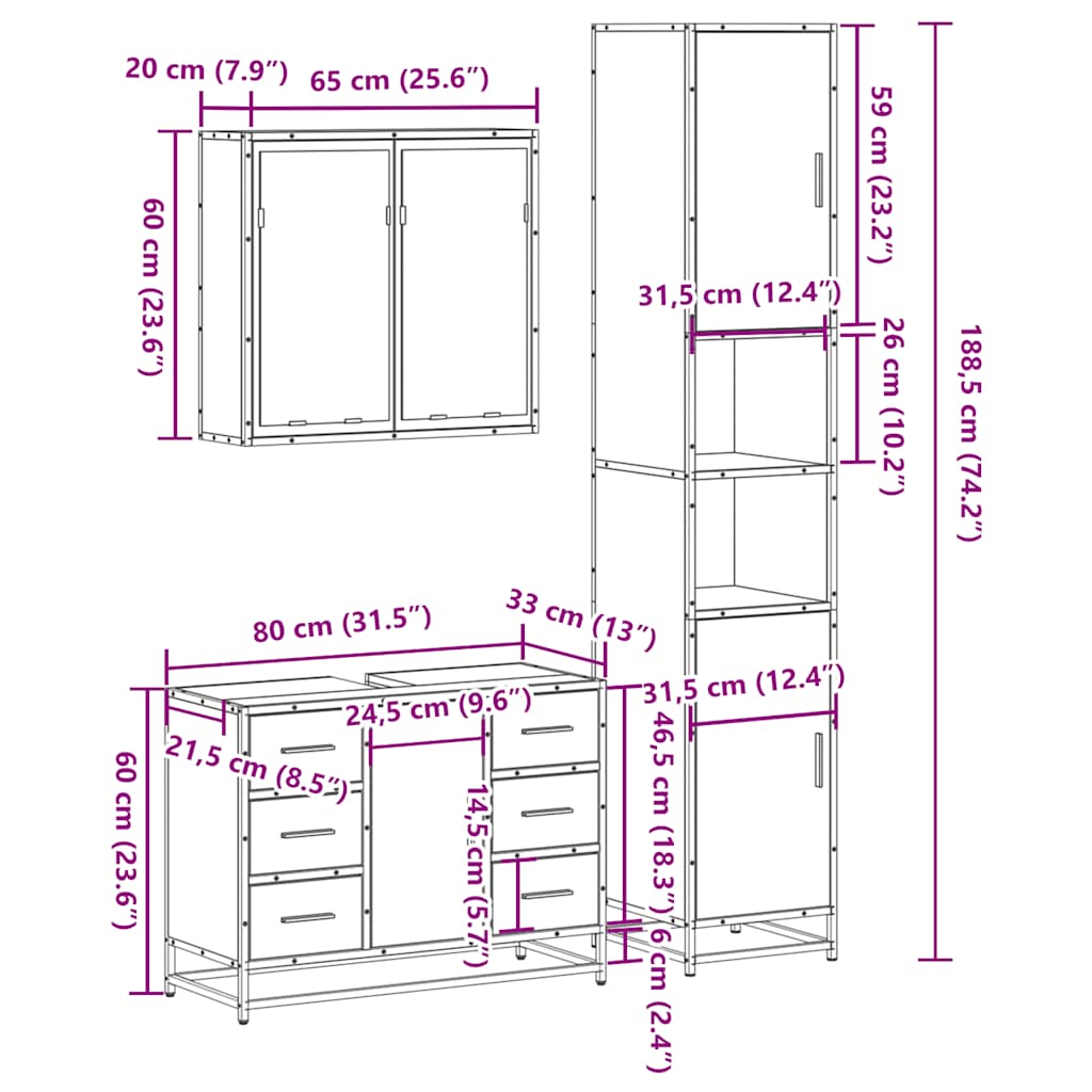 4 Piece Bathroom Furniture Set Sonoma Oak Engineered Wood