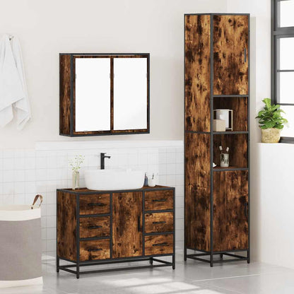 4 Piece Bathroom Furniture Set Smoked Oak Engineered Wood