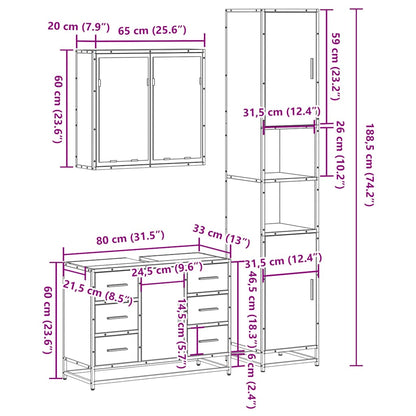 4 Piece Bathroom Furniture Set Smoked Oak Engineered Wood