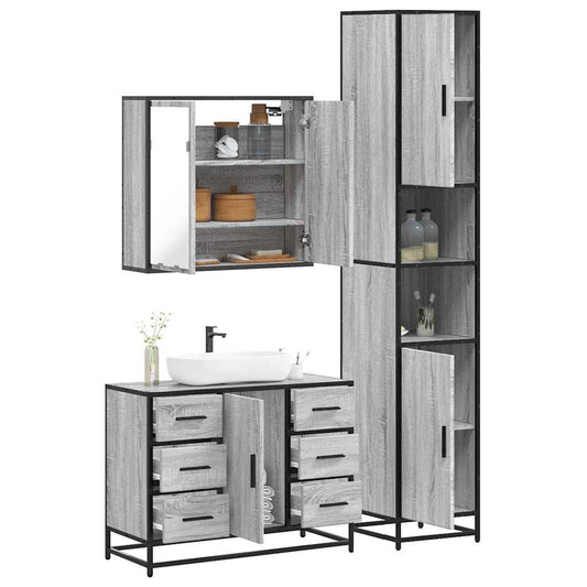 4 Piece Bathroom Furniture Set Grey Sonoma Engineered Wood