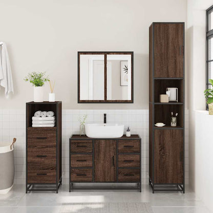 4 Piece Bathroom Furniture Set Brown Oak Engineered Wood