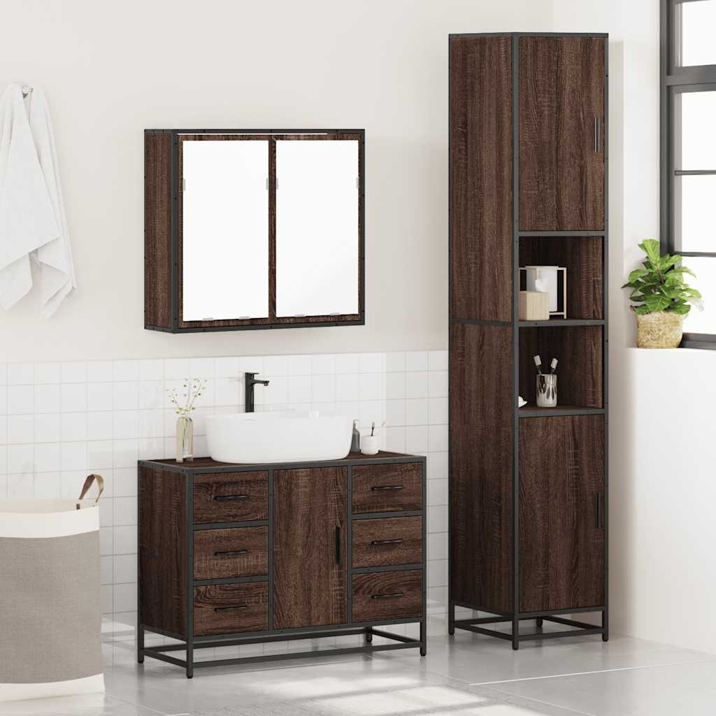 4 Piece Bathroom Furniture Set Brown Oak Engineered Wood