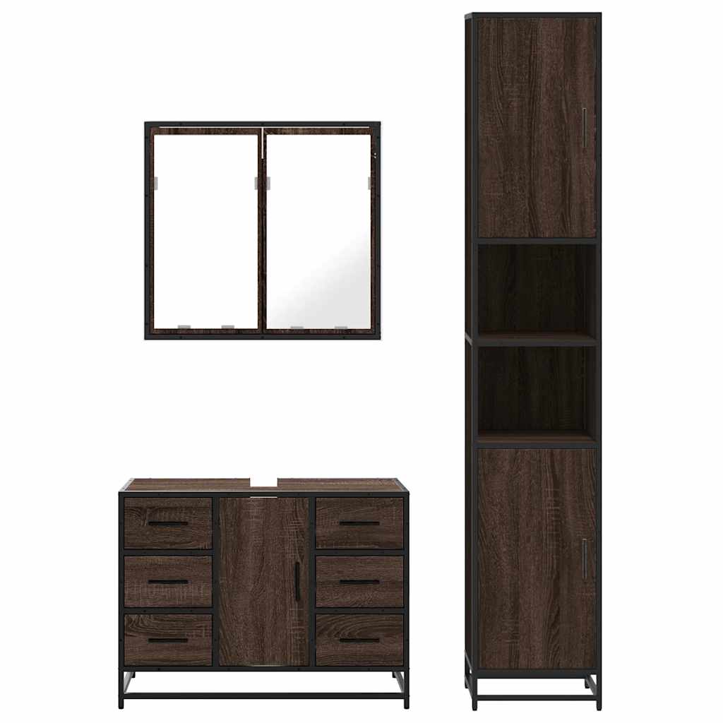 4 Piece Bathroom Furniture Set Brown Oak Engineered Wood