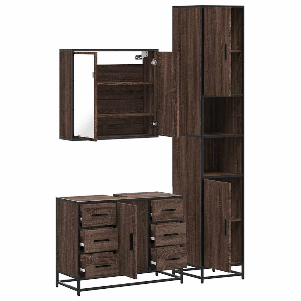 4 Piece Bathroom Furniture Set Brown Oak Engineered Wood