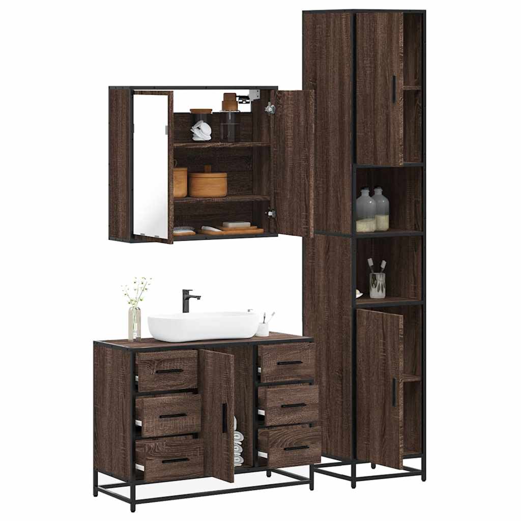 4 Piece Bathroom Furniture Set Brown Oak Engineered Wood