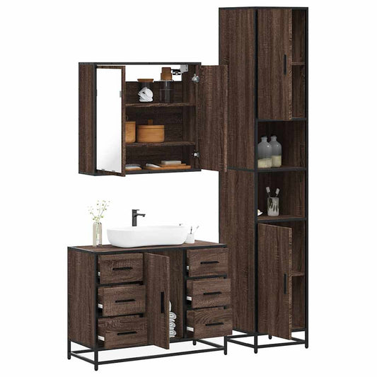 4 Piece Bathroom Furniture Set Brown Oak Engineered Wood