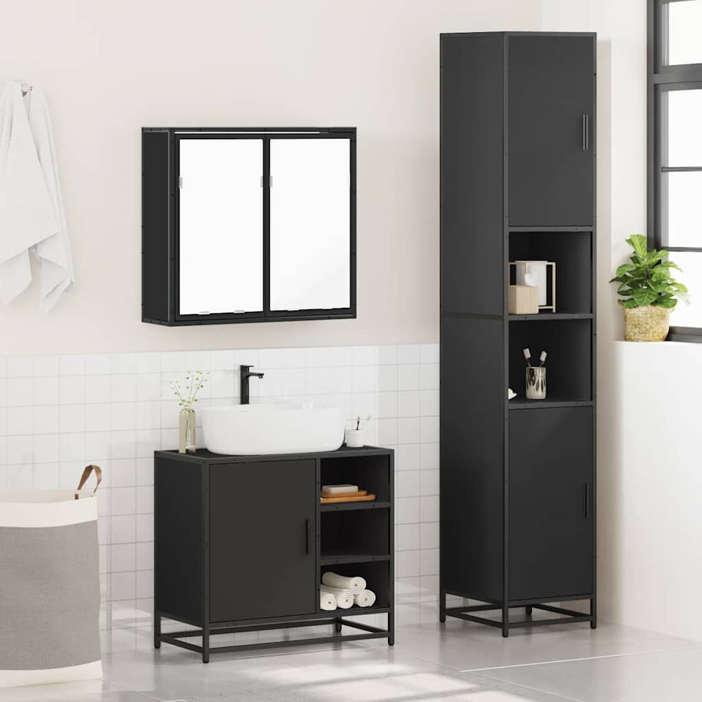 4 Piece Bathroom Furniture Set Black Engineered Wood