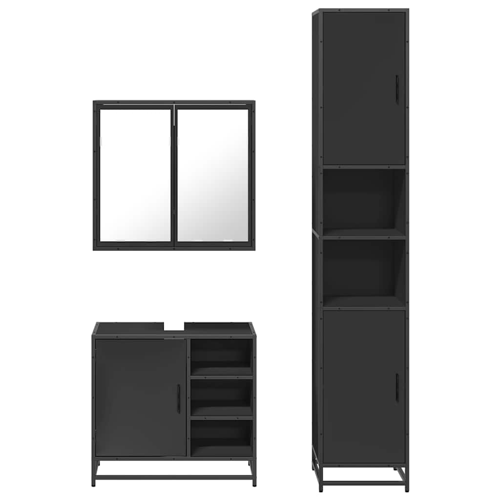 4 Piece Bathroom Furniture Set Black Engineered Wood