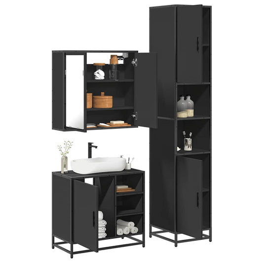 4 Piece Bathroom Furniture Set Black Engineered Wood