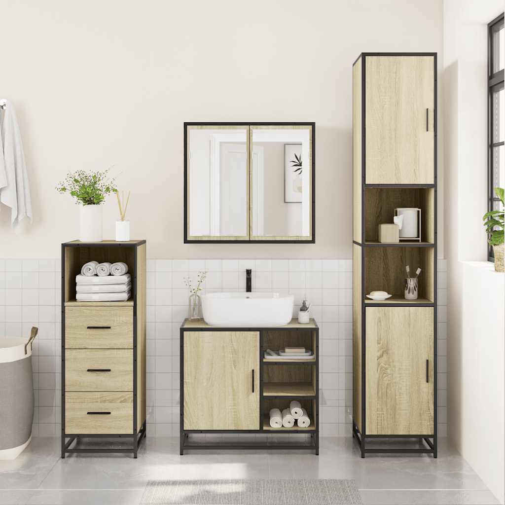 4 Piece Bathroom Furniture Set Sonoma Oak Engineered Wood