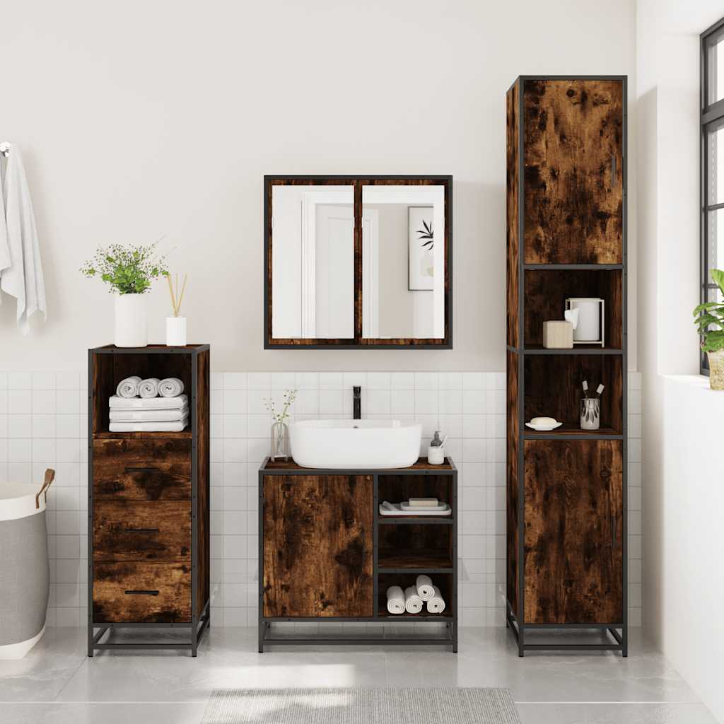 4 Piece Bathroom Furniture Set Smoked Oak Engineered Wood