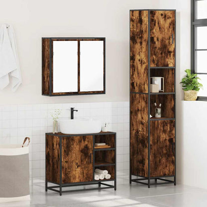 4 Piece Bathroom Furniture Set Smoked Oak Engineered Wood