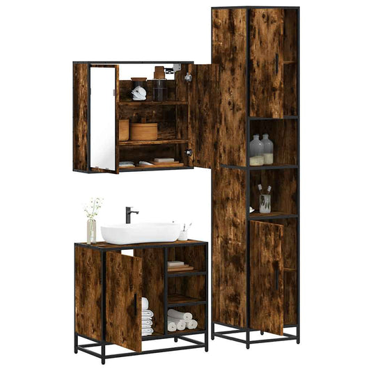 4 Piece Bathroom Furniture Set Smoked Oak Engineered Wood