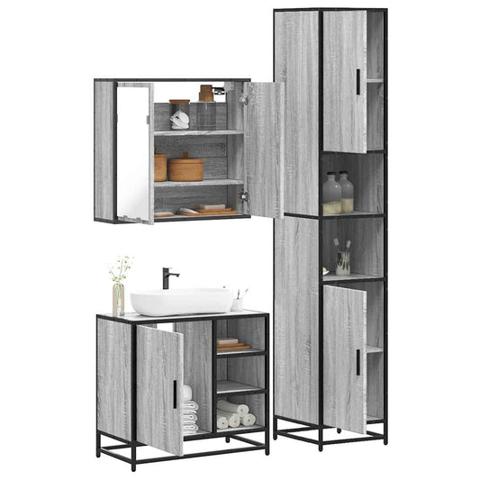 4 Piece Bathroom Furniture Set Grey Sonoma Engineered Wood