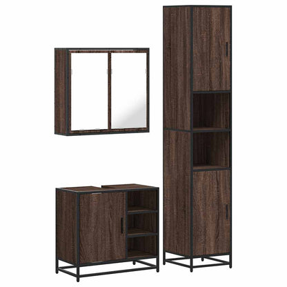 3 Piece Bathroom Furniture Set Brown Oak Engineered Wood