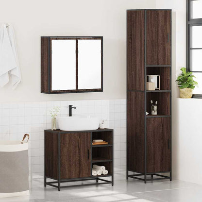 3 Piece Bathroom Furniture Set Brown Oak Engineered Wood