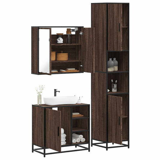 3 Piece Bathroom Furniture Set Brown Oak Engineered Wood