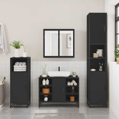 4 Piece Bathroom Furniture Set Black Engineered Wood