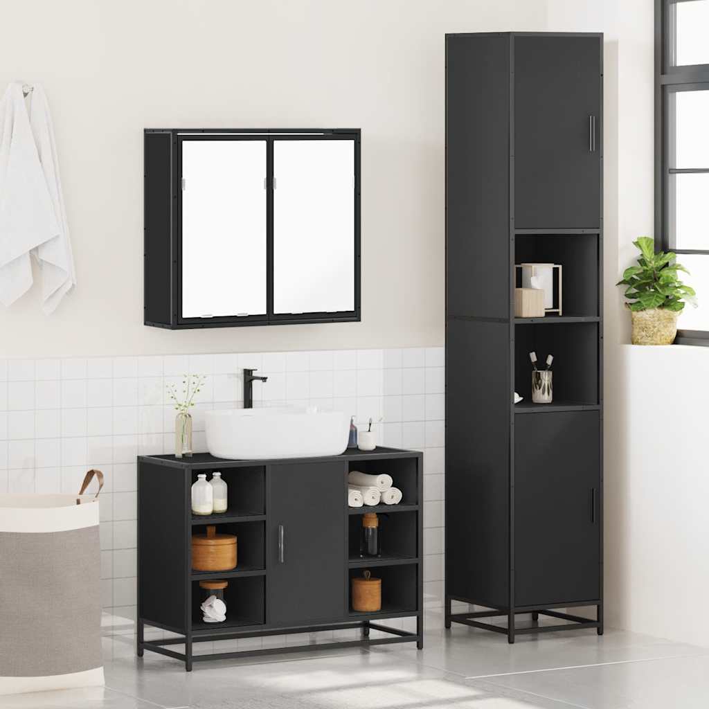 4 Piece Bathroom Furniture Set Black Engineered Wood