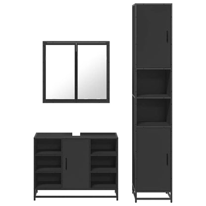 4 Piece Bathroom Furniture Set Black Engineered Wood