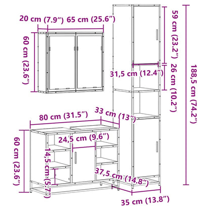 4 Piece Bathroom Furniture Set Black Engineered Wood