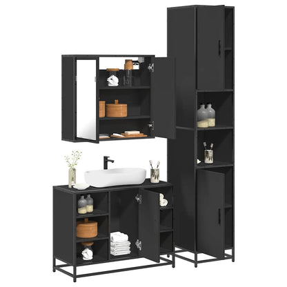 4 Piece Bathroom Furniture Set Black Engineered Wood