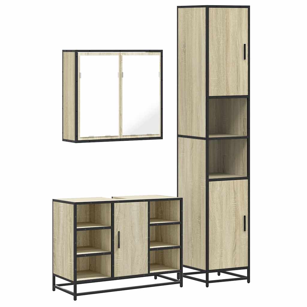 3 Piece Bathroom Furniture Set Sonoma Oak Engineered Wood