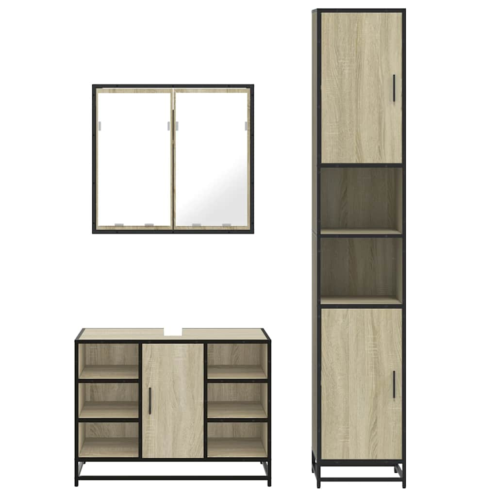 3 Piece Bathroom Furniture Set Sonoma Oak Engineered Wood