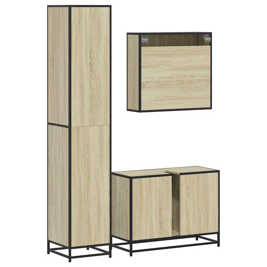 3 Piece Bathroom Furniture Set Sonoma Oak Engineered Wood