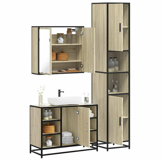 3 Piece Bathroom Furniture Set Sonoma Oak Engineered Wood