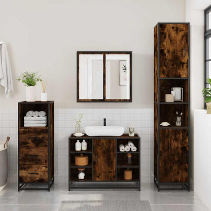 4 Piece Bathroom Furniture Set Smoked Oak Engineered Wood