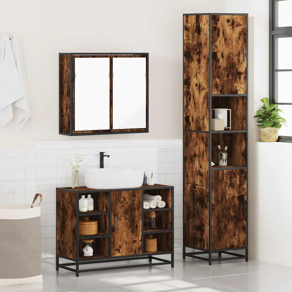 4 Piece Bathroom Furniture Set Smoked Oak Engineered Wood