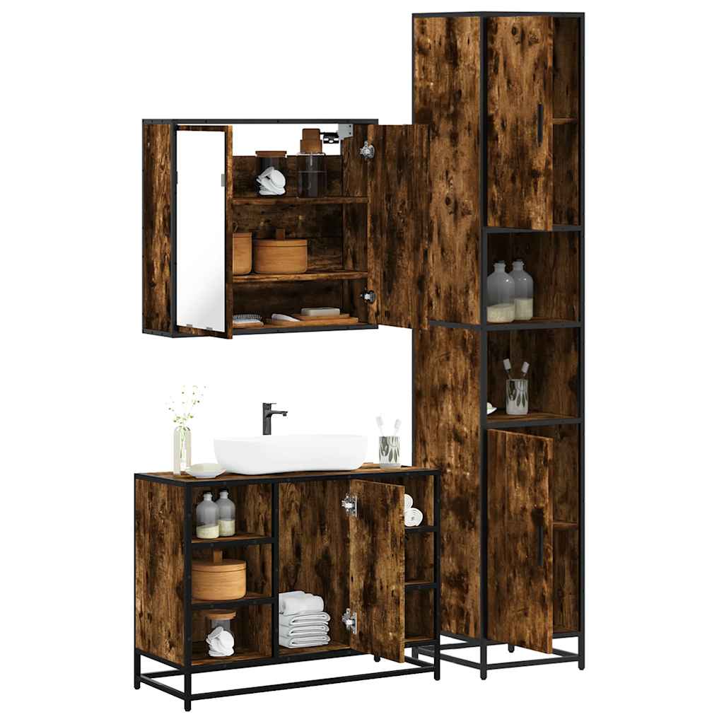 4 Piece Bathroom Furniture Set Smoked Oak Engineered Wood