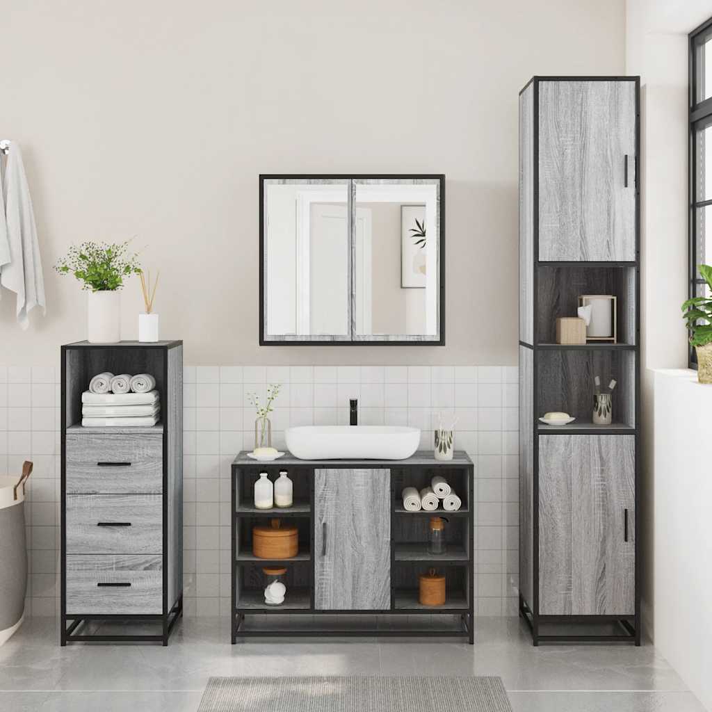 4 Piece Bathroom Furniture Set Grey Sonoma Engineered Wood