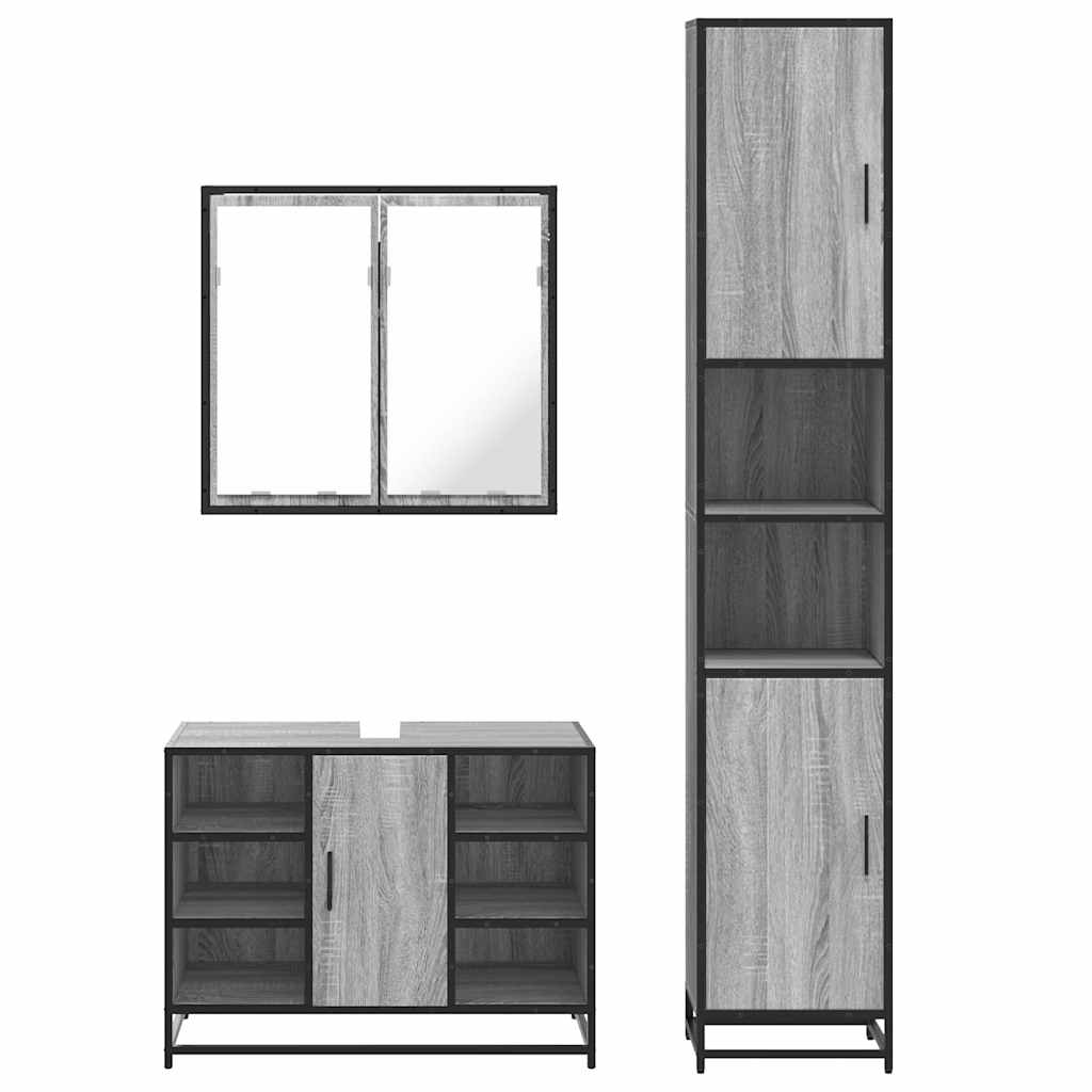 4 Piece Bathroom Furniture Set Grey Sonoma Engineered Wood