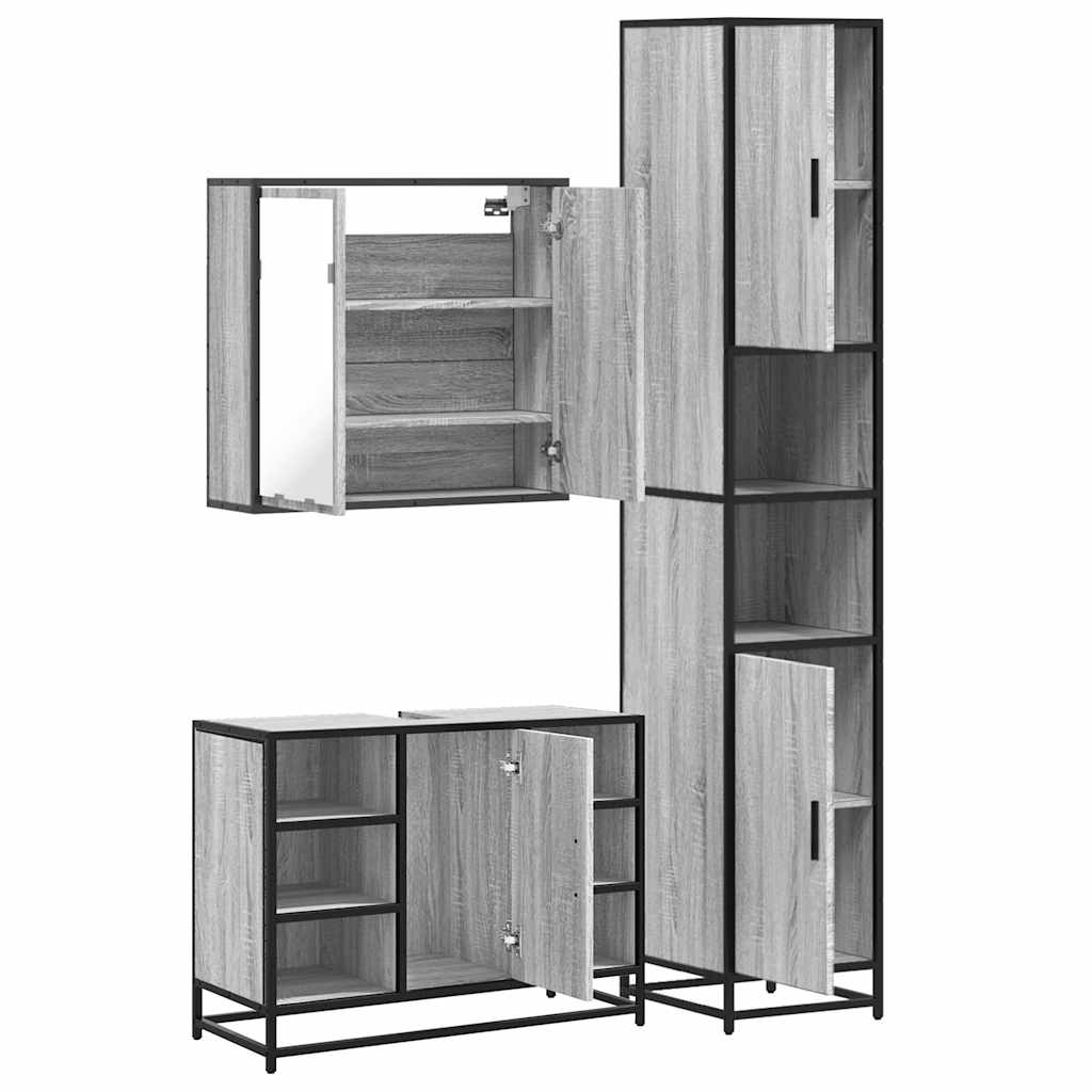 4 Piece Bathroom Furniture Set Grey Sonoma Engineered Wood