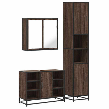 4 Piece Bathroom Furniture Set Brown Oak Engineered Wood