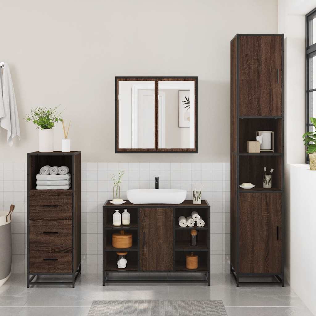 4 Piece Bathroom Furniture Set Brown Oak Engineered Wood