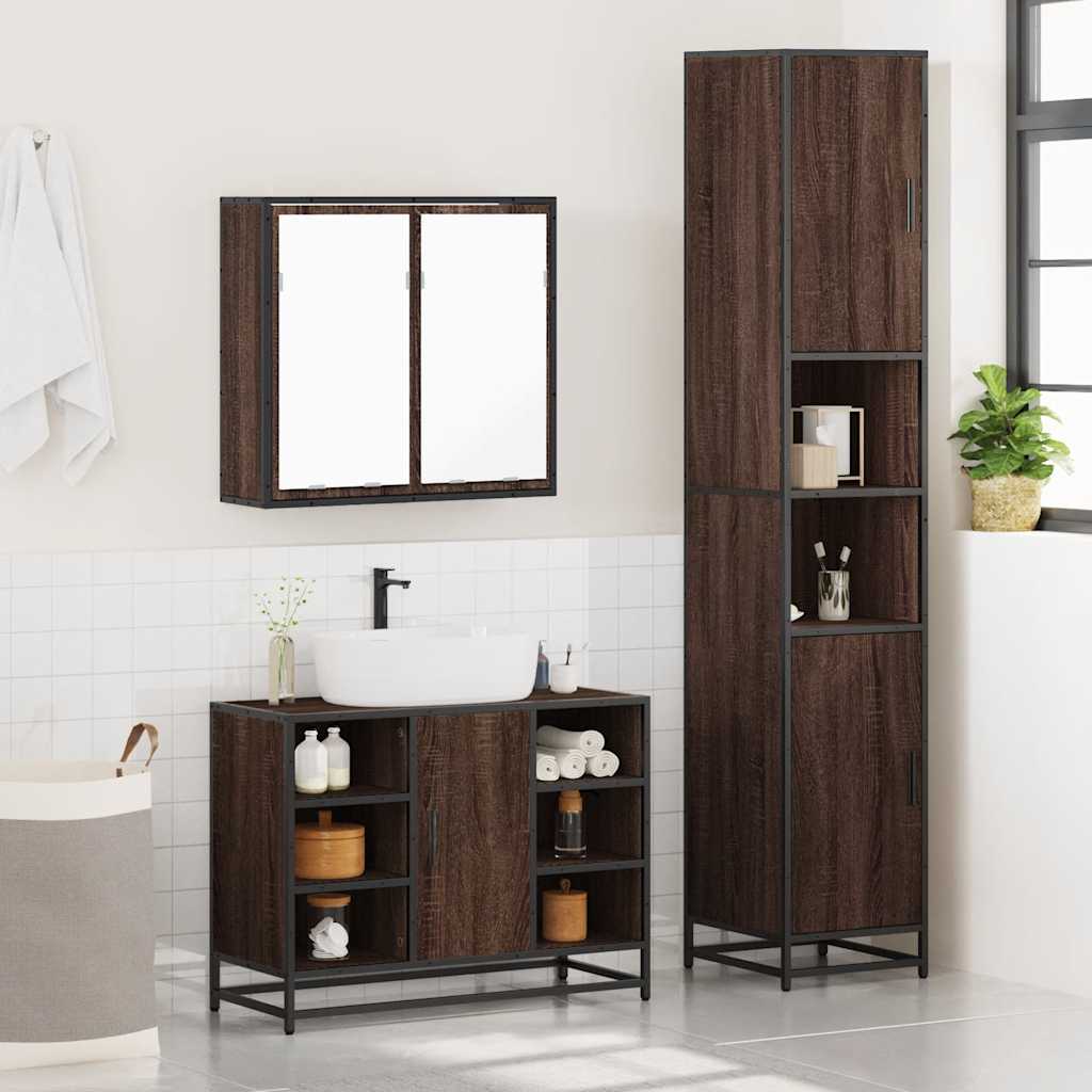 4 Piece Bathroom Furniture Set Brown Oak Engineered Wood