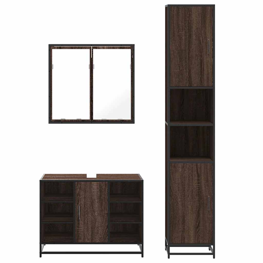 4 Piece Bathroom Furniture Set Brown Oak Engineered Wood