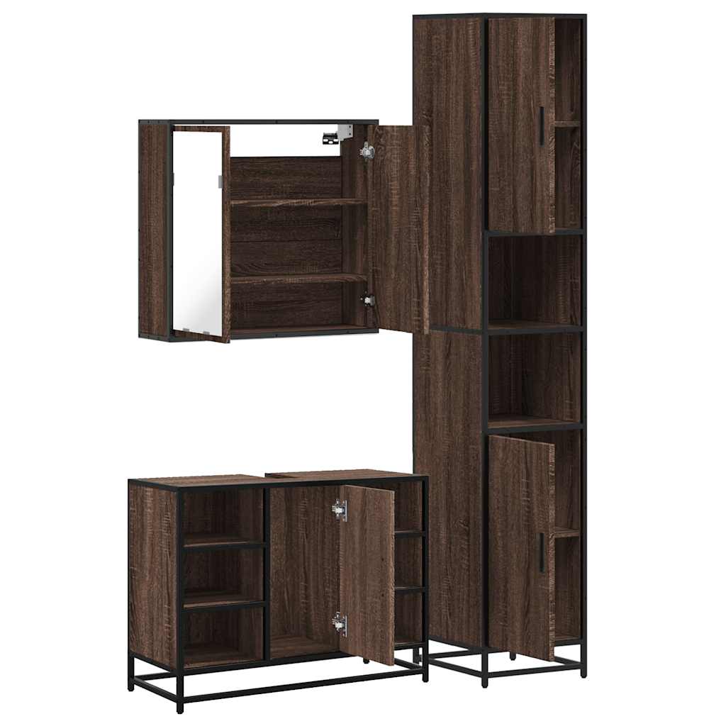 4 Piece Bathroom Furniture Set Brown Oak Engineered Wood