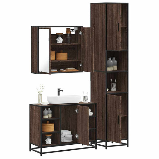 4 Piece Bathroom Furniture Set Brown Oak Engineered Wood