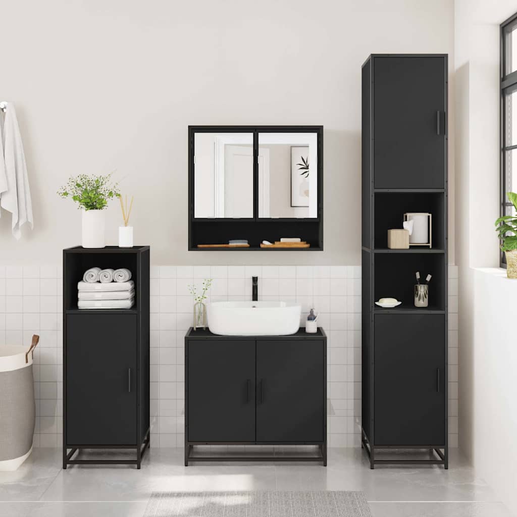 4 Piece Bathroom Furniture Set Black Engineered Wood