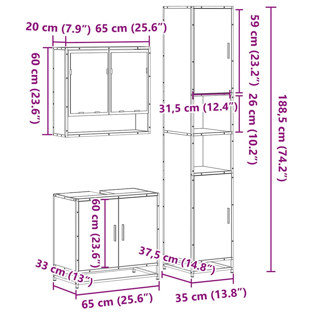 4 Piece Bathroom Furniture Set Black Engineered Wood