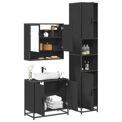 4 Piece Bathroom Furniture Set Black Engineered Wood