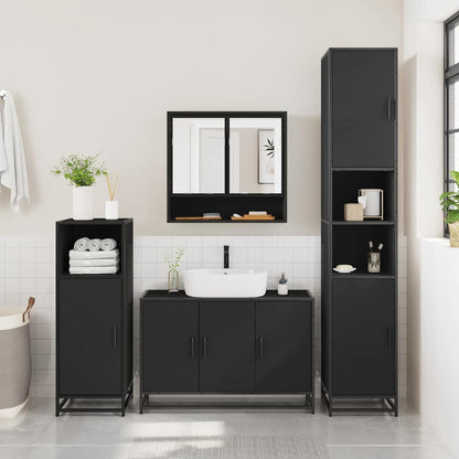 4 Piece Bathroom Furniture Set Black Engineered Wood