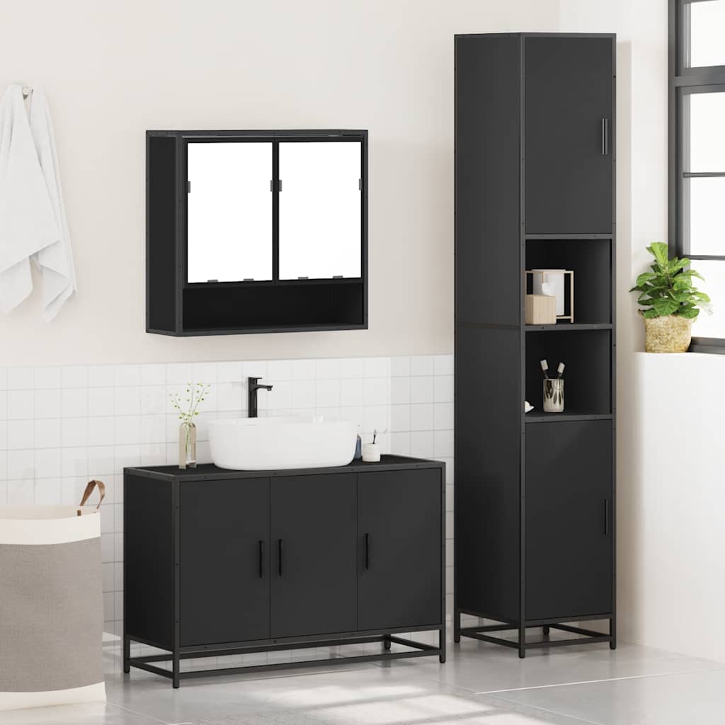 4 Piece Bathroom Furniture Set Black Engineered Wood