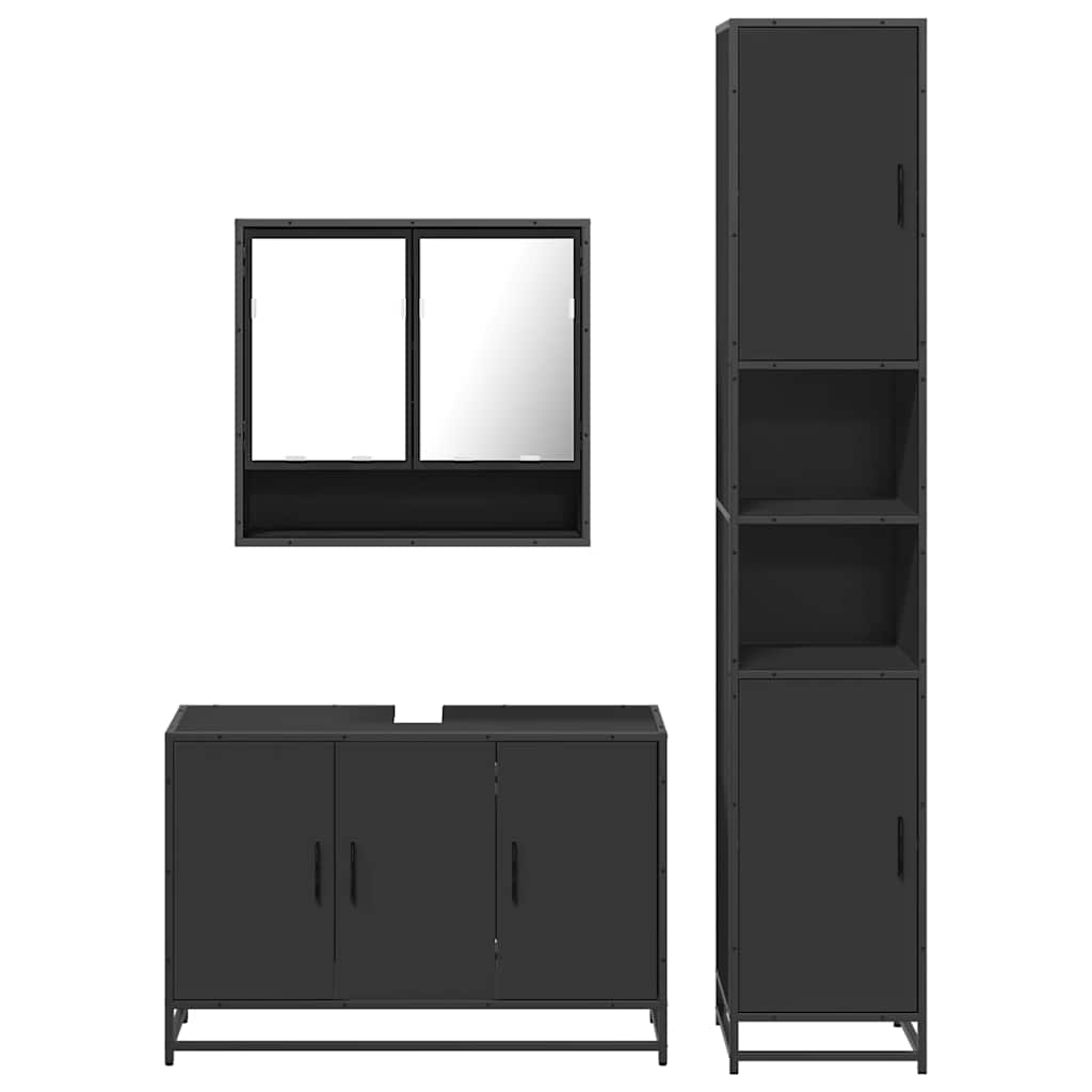 4 Piece Bathroom Furniture Set Black Engineered Wood