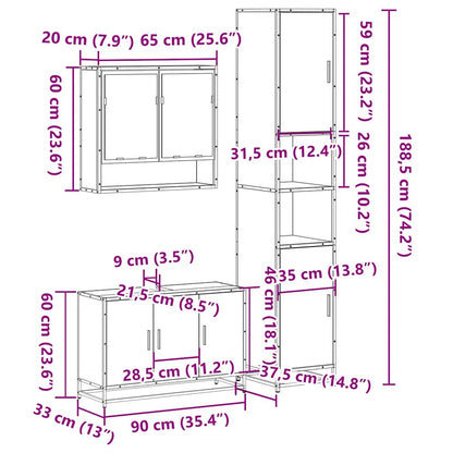 4 Piece Bathroom Furniture Set Black Engineered Wood